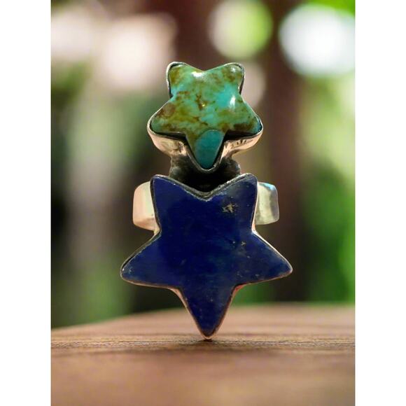 Lapis Lazuli | Sonoran Gold Turquoise| Celestial Star Ring | Adjustable - Picture 1 of 4